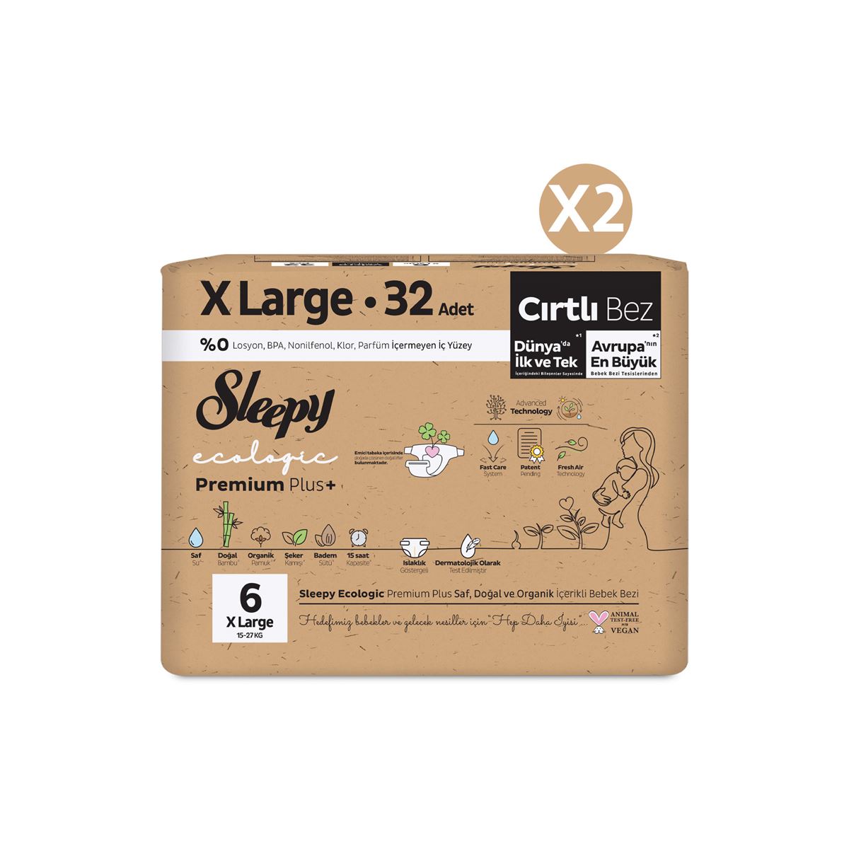 Sleepy Ecologic Premium Plus Süper Paket Bebek Bezi 6 Numara Xlarge 64 Adet