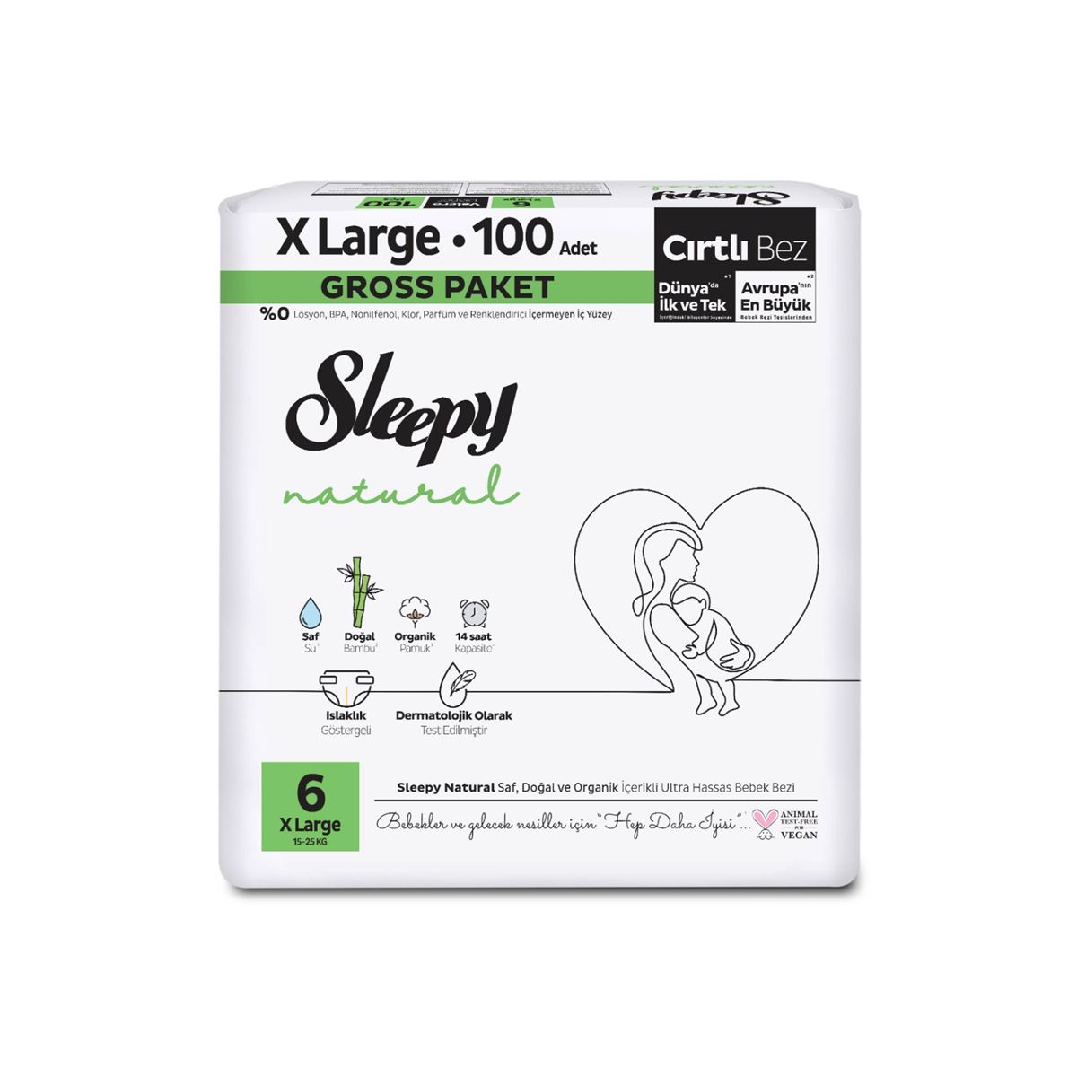 Sleepy Natural Gross Paket Bebek Bezi 6 Numara Xlarge 100 Adet