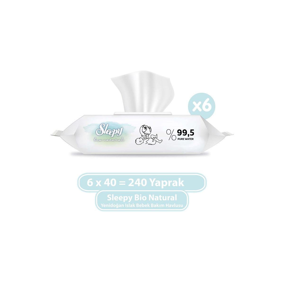 Sleepy Bio Natural Yenidoğan Islak Bebek Bakım Havlusu 6x40 (240 Yaprak)