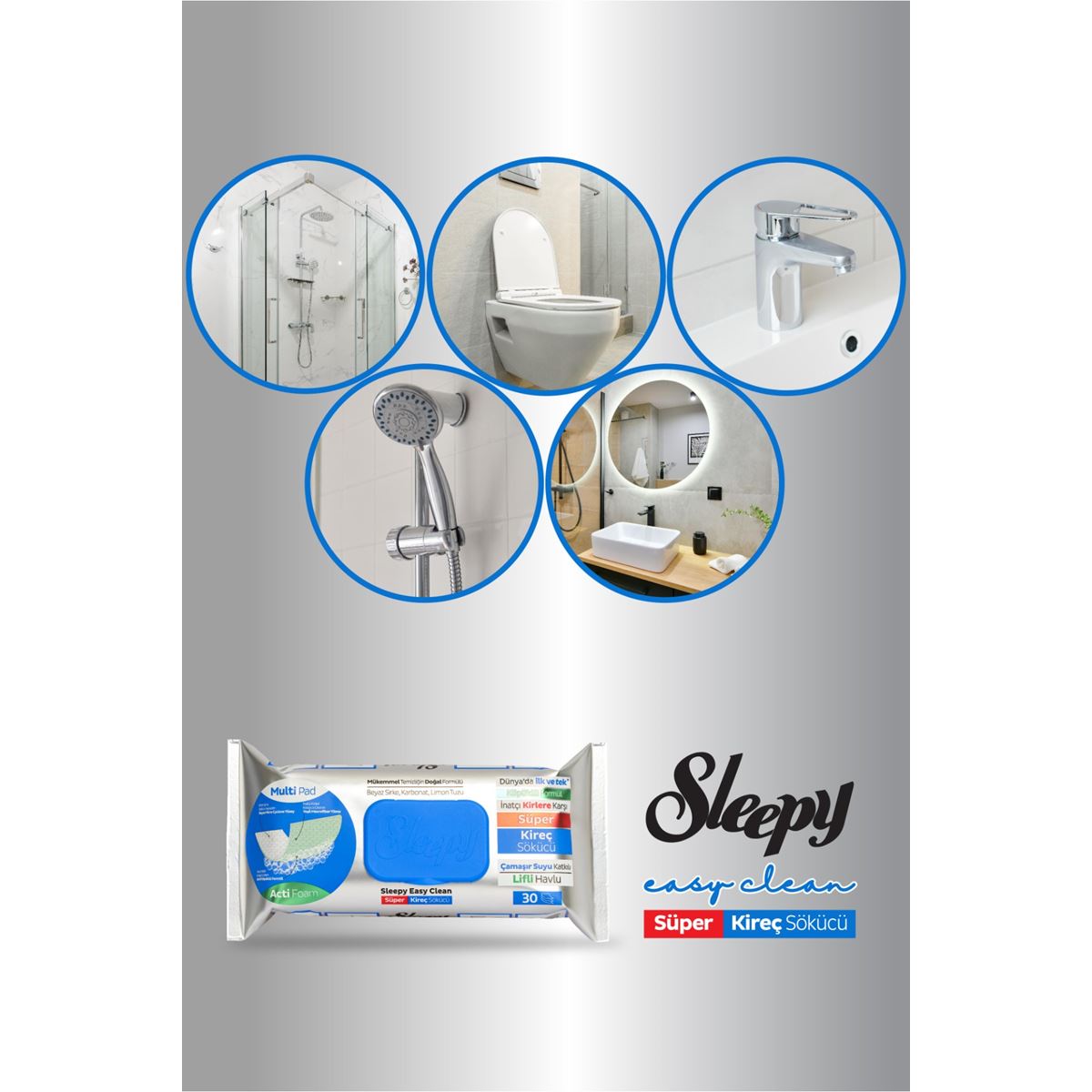 Sleepy Easy Clean Süper Yağ Çözücü&Kireç Sökücü Yüzey Temizlik Havlusu&Mendili 2x30 (60 Yaprak)