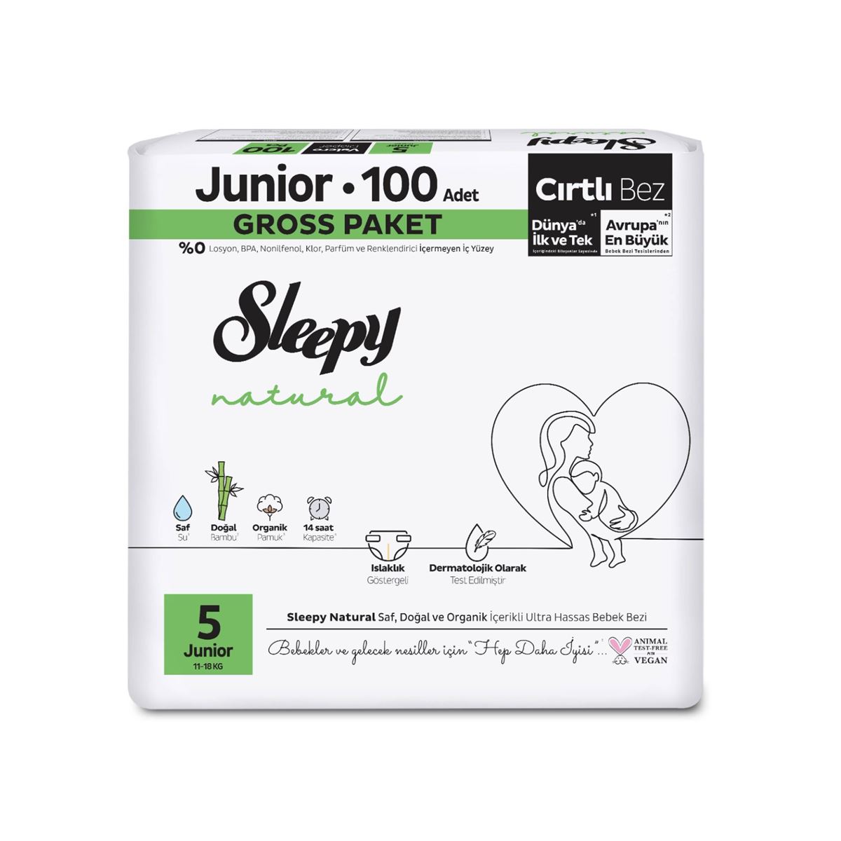 Sleepy Natural Gross Paket Bebek Bezi 5 Numara Junior 100 Adet