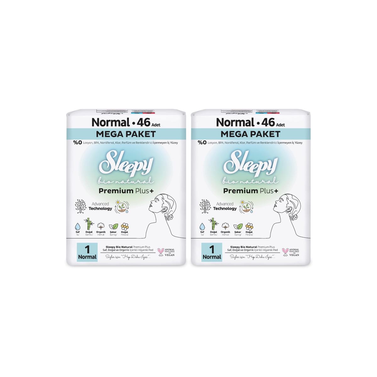 Sleepy Bio Natural Premium Plus Hijyenik Ped Mega Paket Normal 46x2 (92 Adet) + Cüzdan Hediyeli