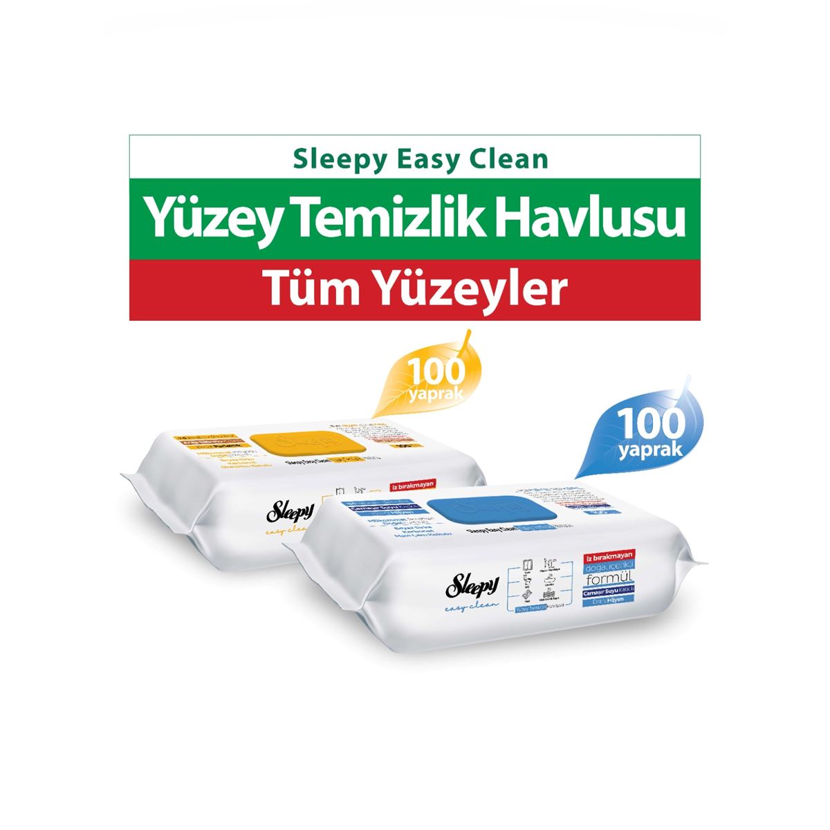 Sleepy Easy Clean Arap Sabunu + Çamaşır Suyu Katkılı Yüzey Temizlik Havlusu&Mendili (200 Yaprak)