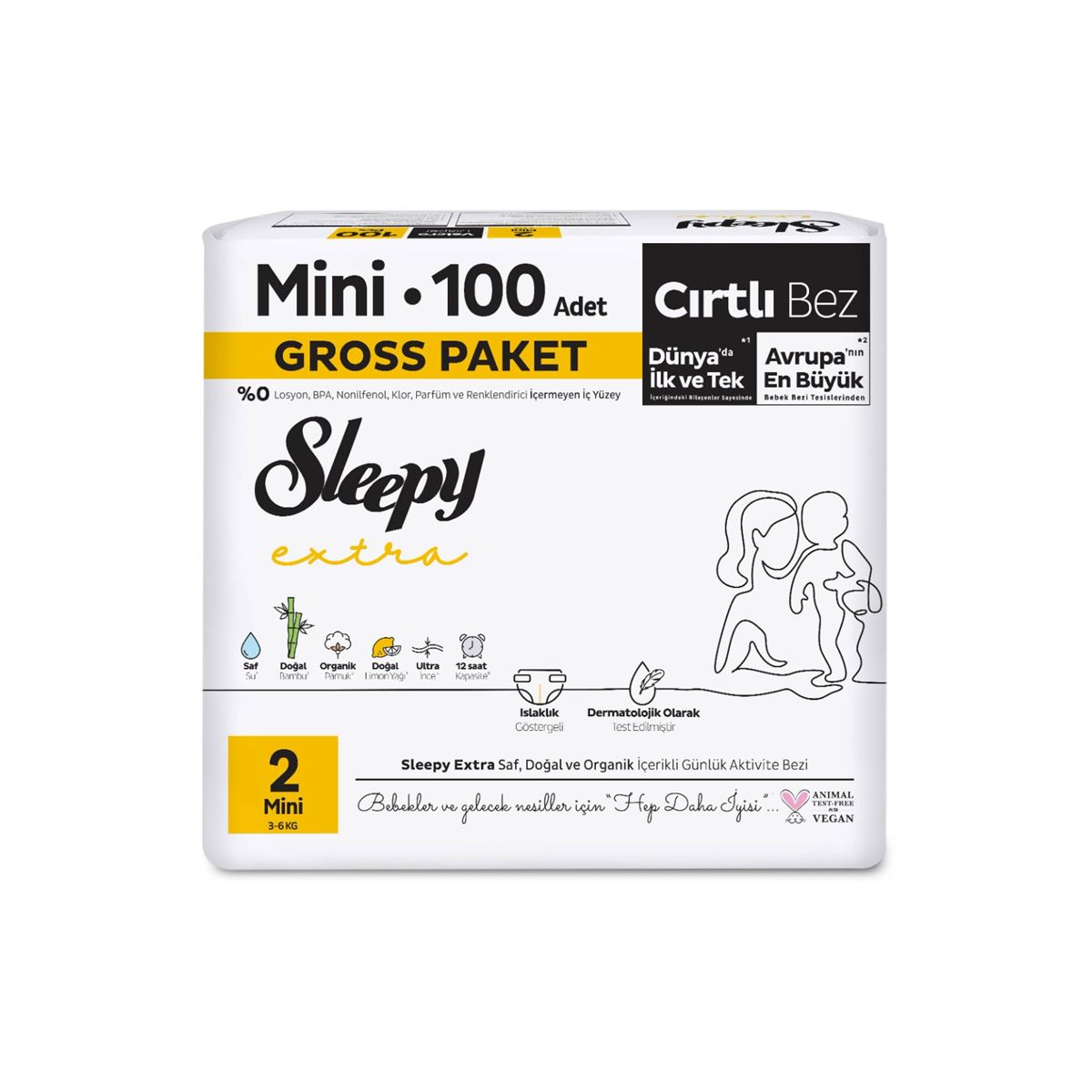 Sleepy Extra Günlük Aktivite Gross Paket Bebek Bezi 2 Numara Mini 100 Adet