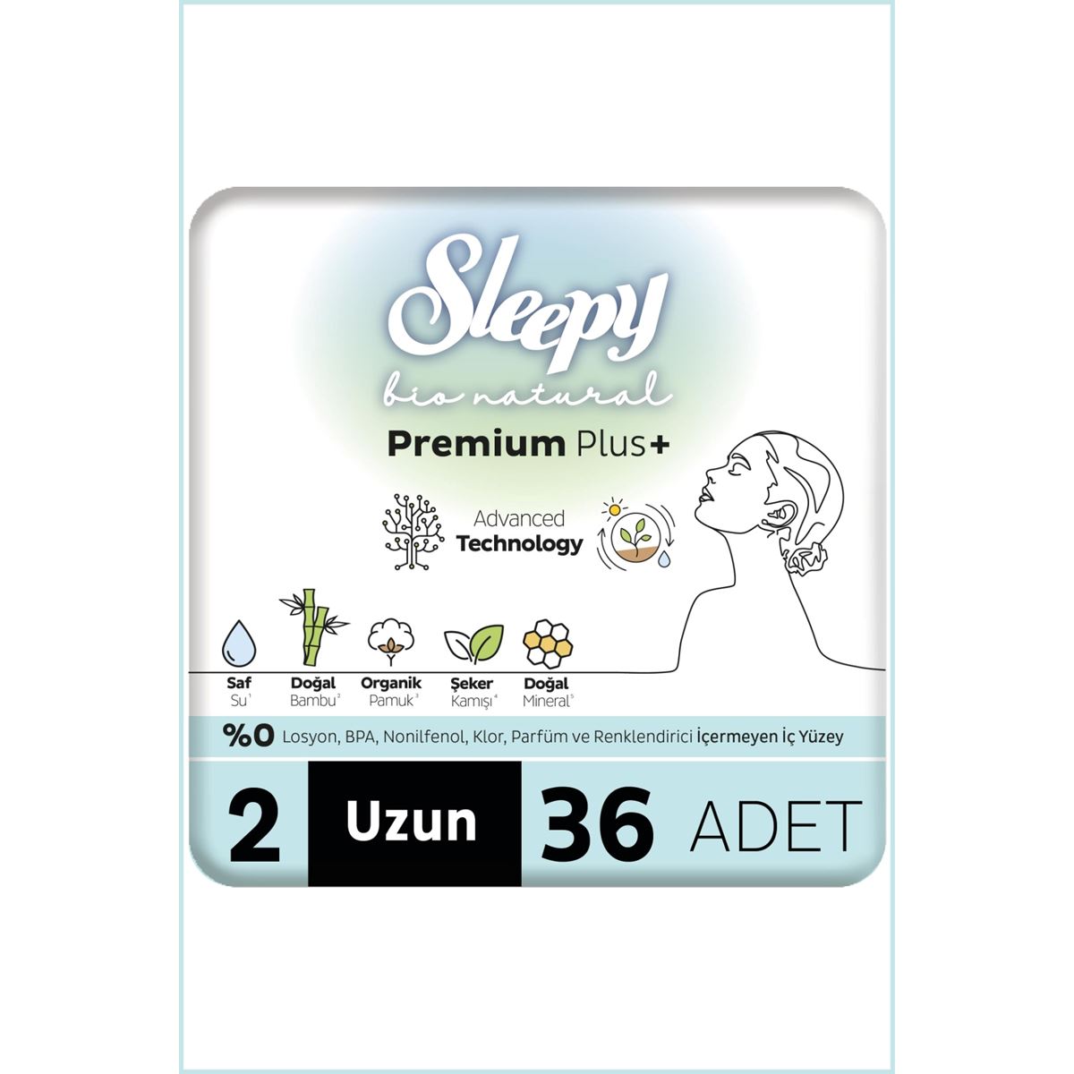 Sleepy Bio Natural Premium Plus Hijyenik Ped Mega Paket Uzun 36 Adet