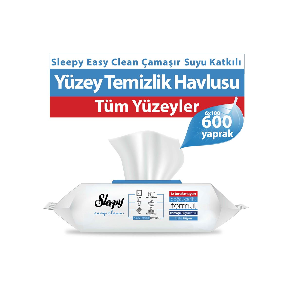 Sleepy Easy Clean Çamasır Suyu Katkılı Yüzey Temizlik Havlusu&Mendili 6x100 (600 Yaprak)