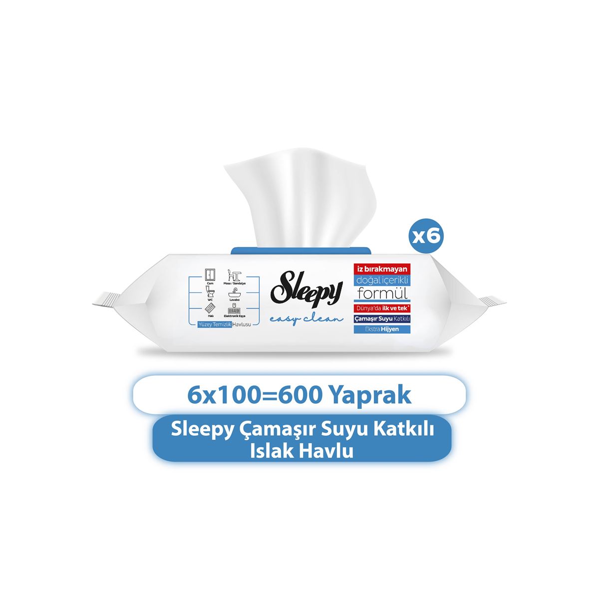 Sleepy Easy Clean Çamasır Suyu Katkılı Yüzey Temizlik Havlusu&Mendili 6x100 (600 Yaprak)
