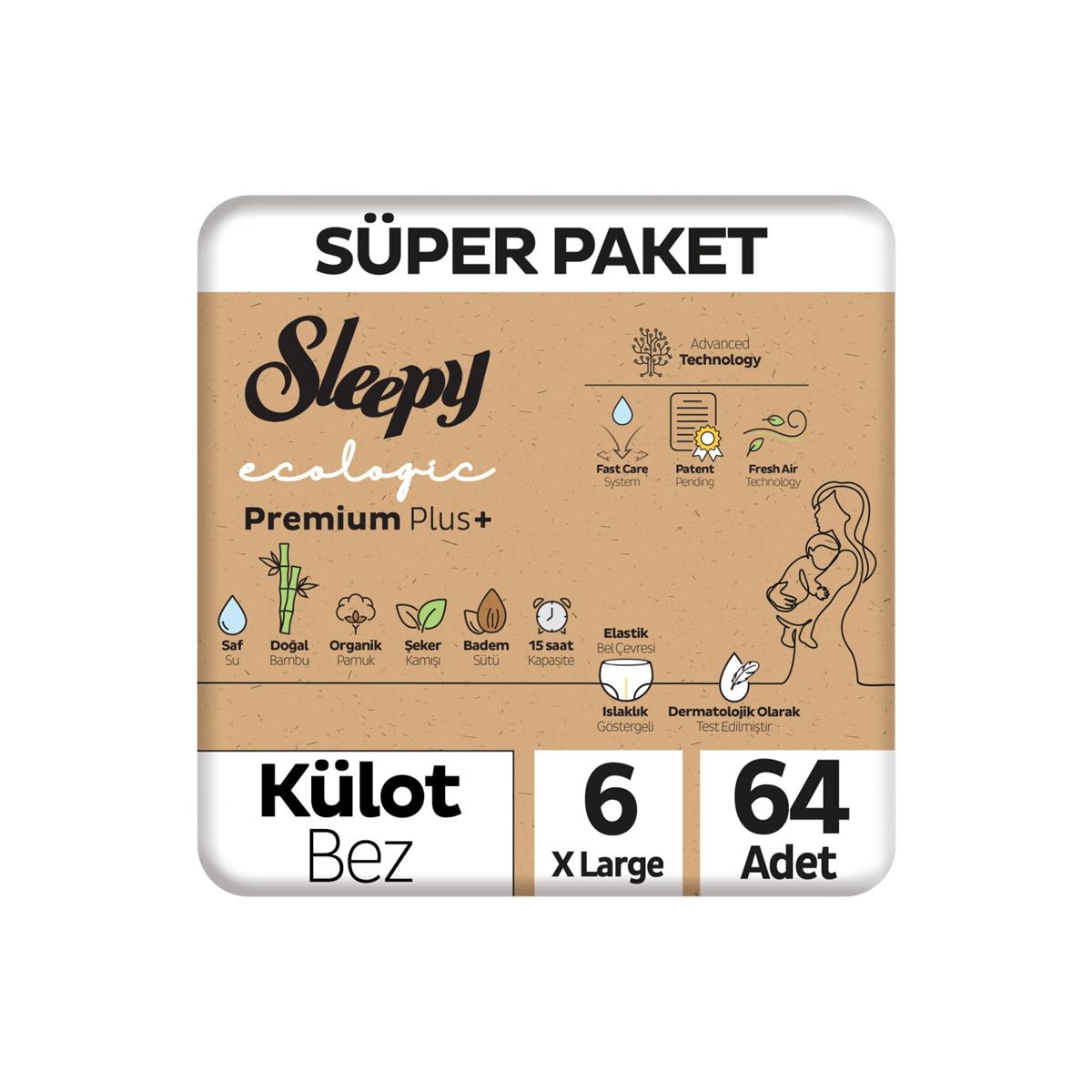 Sleepy Ecologic Premium Plus Süper Paket Külot Bez 6 Numara Xlarge 64 Adet