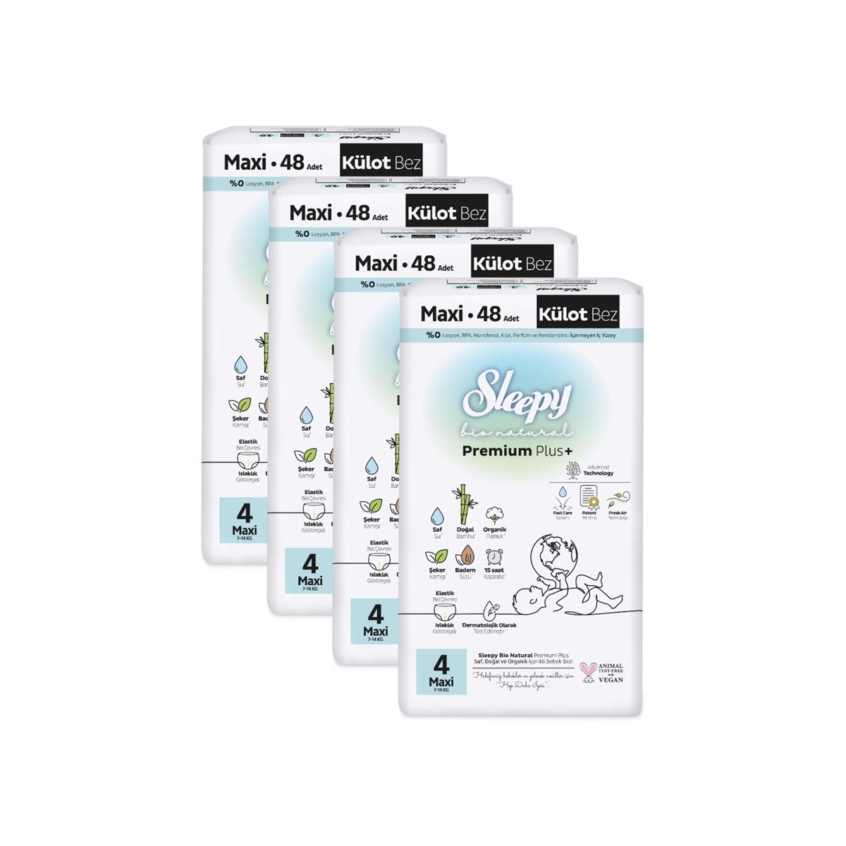 Sleepy Bio Natural Premium Plus Ultra Paket Külot Bez 4 Numara Maxi 192 Adet