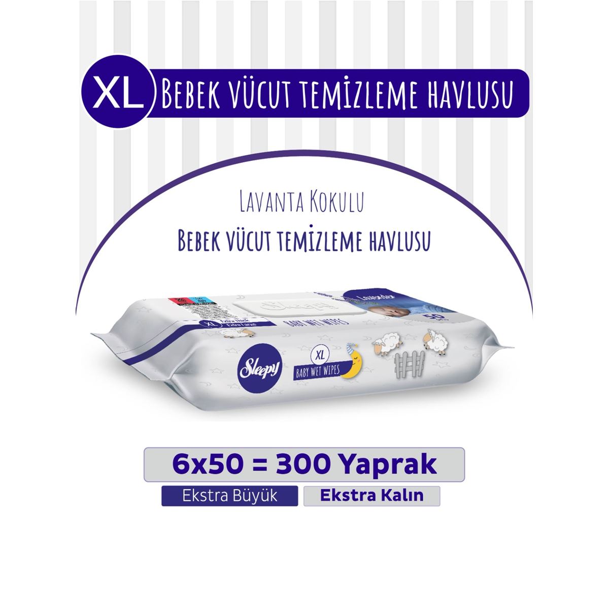 XL Lavanta Kokulu Bebek Vücut Temizleme Havlusu 6x50(300 Yaprak)