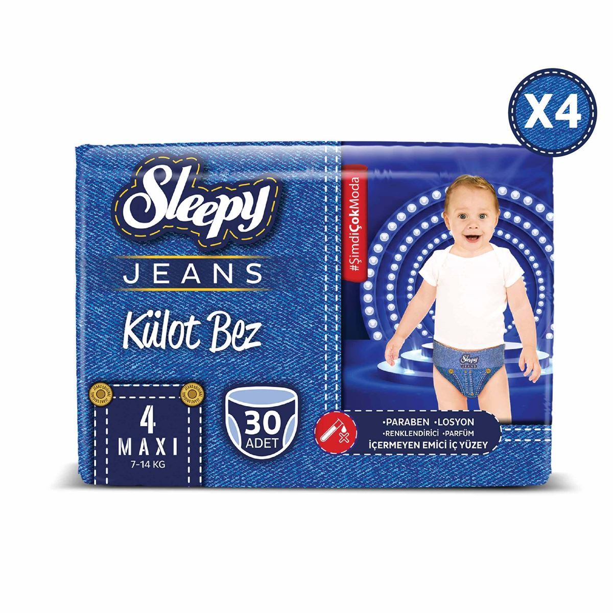 Sleepy Jeans KÜLOT Bez 4 Numara Maxi 4’lü Jumbo 120 Adet