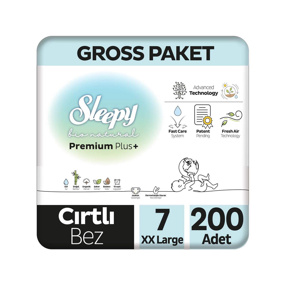 Sleepy Bio Natural Premium Plus Gross Paket Bebek Bezi 7 Numara Xxlarge 200 Adet