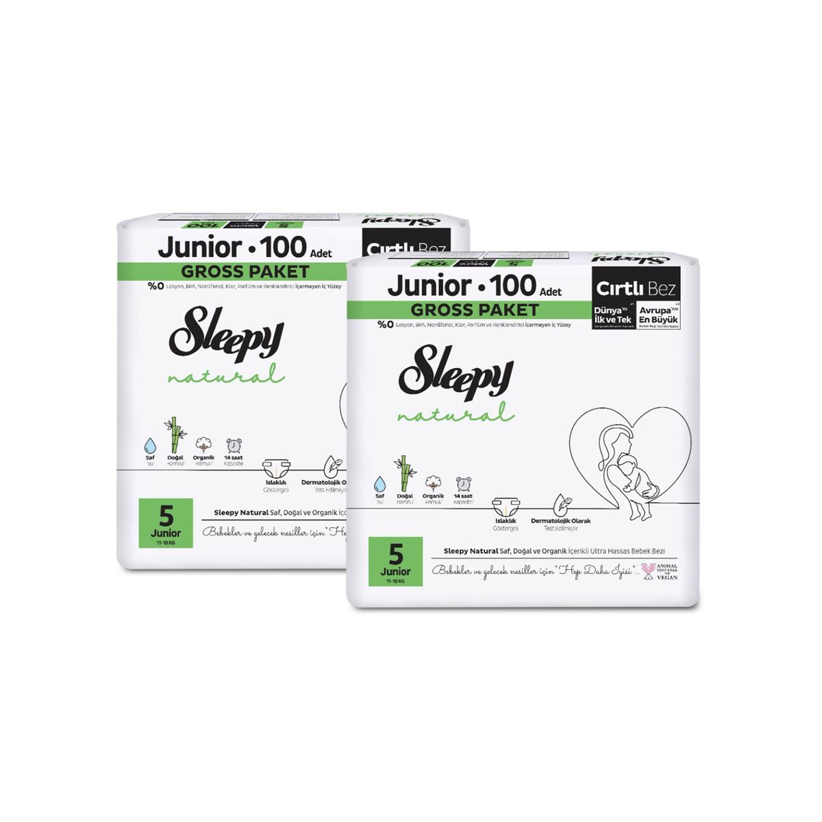 Sleepy Natural Gross Paket Bebek Bezi 5 Numara Junior 200 Adet