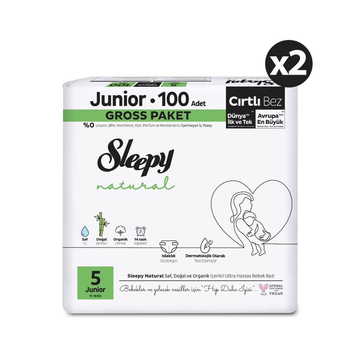 Sleepy Natural Gross Paket Bebek Bezi 5 Numara Junior 200 Adet