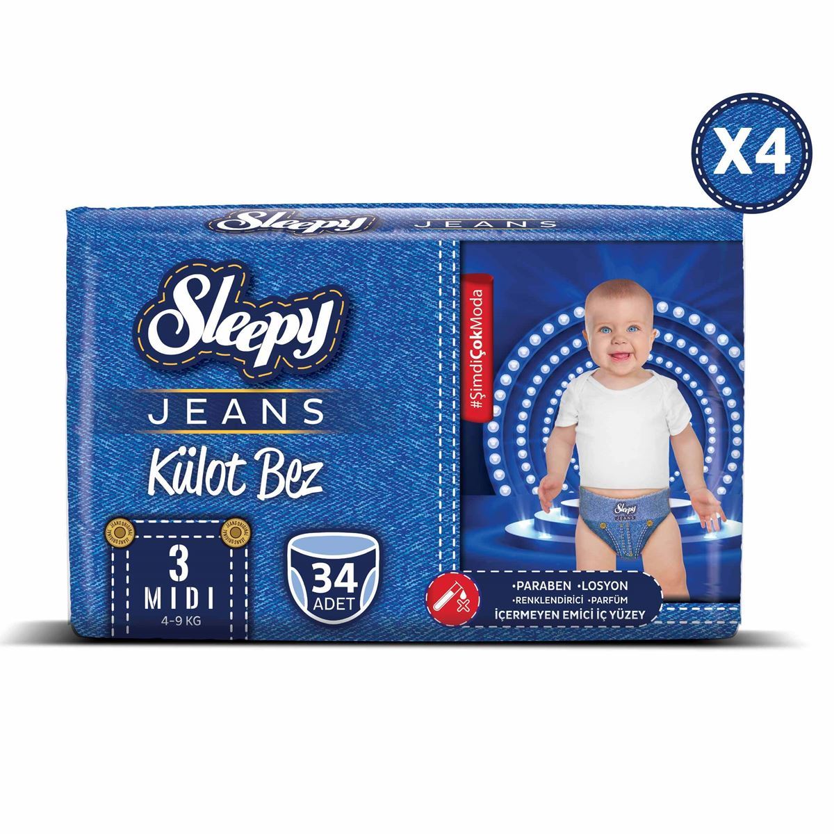 Sleepy Jeans KÜLOT Bez 3 Numara Midi 4’lü Jumbo 136 Adet
