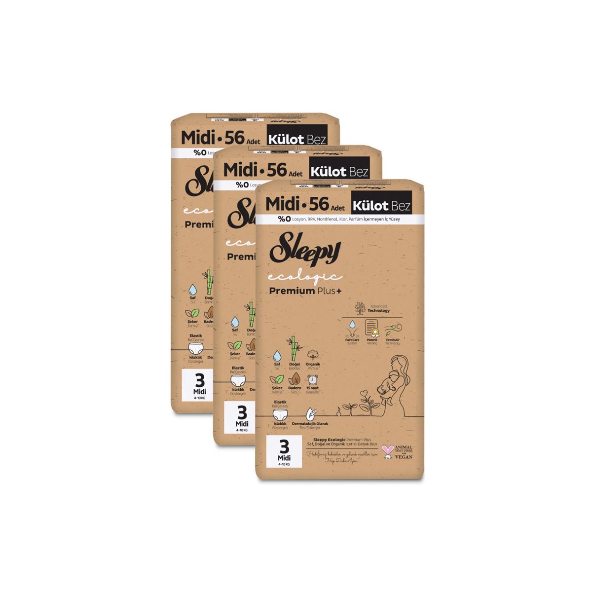 Sleepy Ecologic Premium Plus Avantajlı Paket Külot Bez 3 Numara Midi 168 Adet