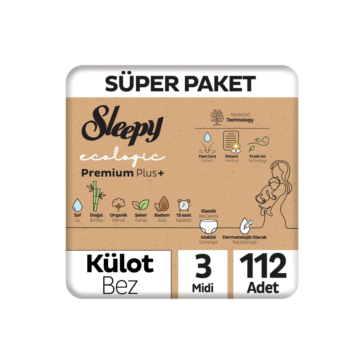Sleepy Ecologic Premium Plus Süper Paket Külot Bez 3 Numara Midi 112 Adet