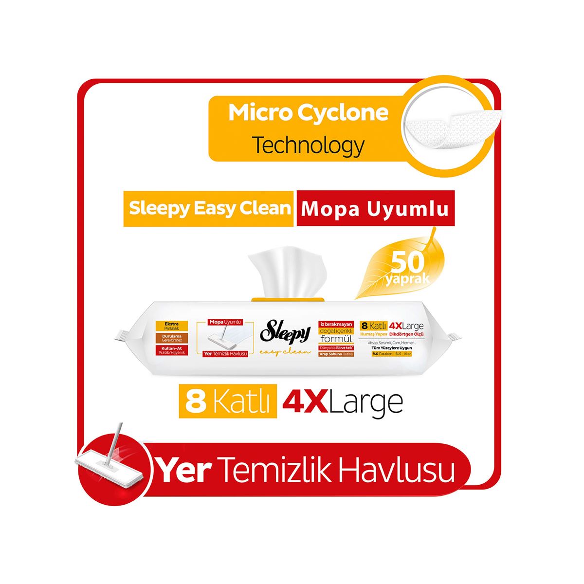 Sleepy Easy Clean Arap Sabunu Katkılı Mopa Uyumlu Yer Temizlik Havlusu&Mendili 50 Yaprak