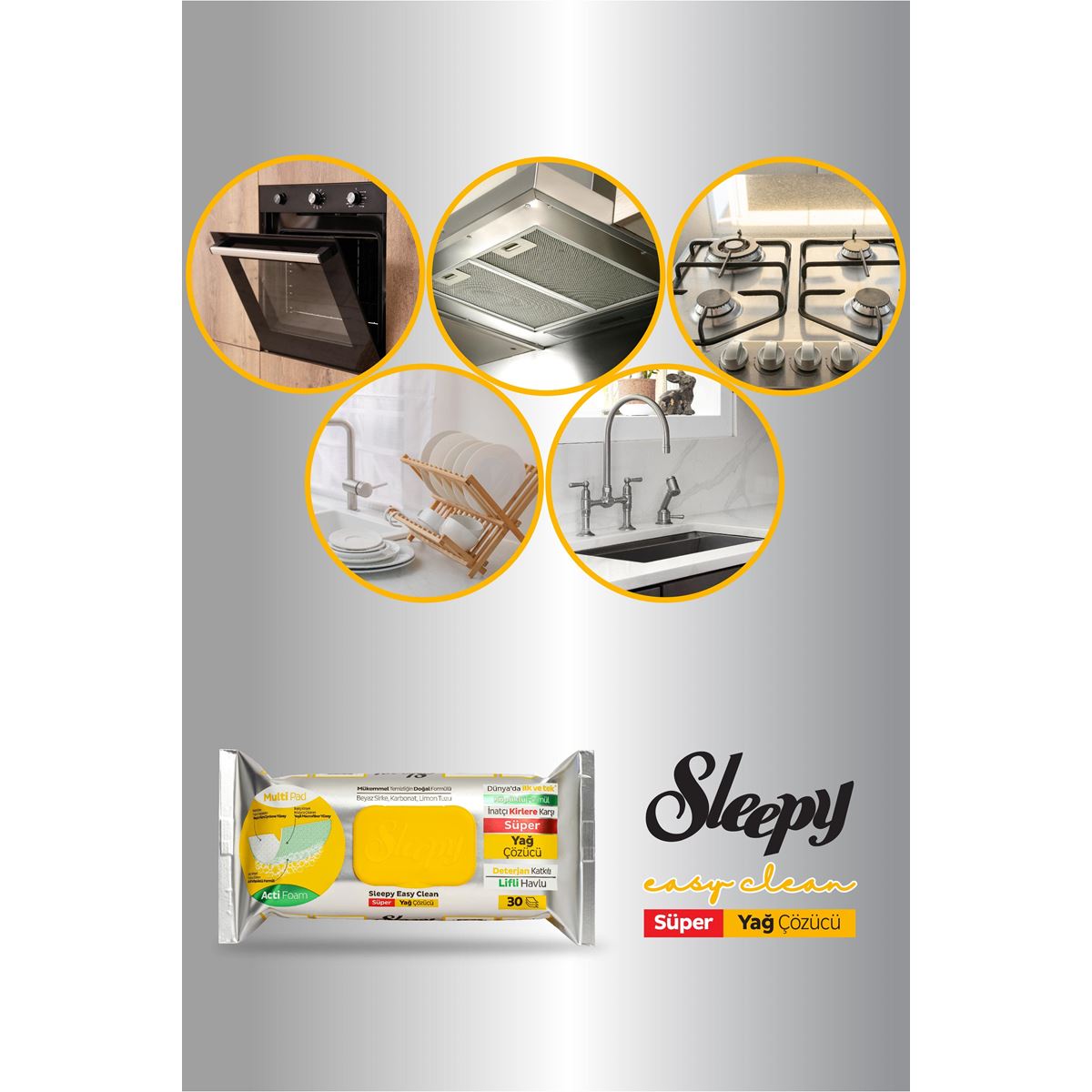 Sleepy Easy Clean Süper Yağ Çözücü Yüzey Temizlik Havlusu&Mendili 4x30 (120 Yaprak)