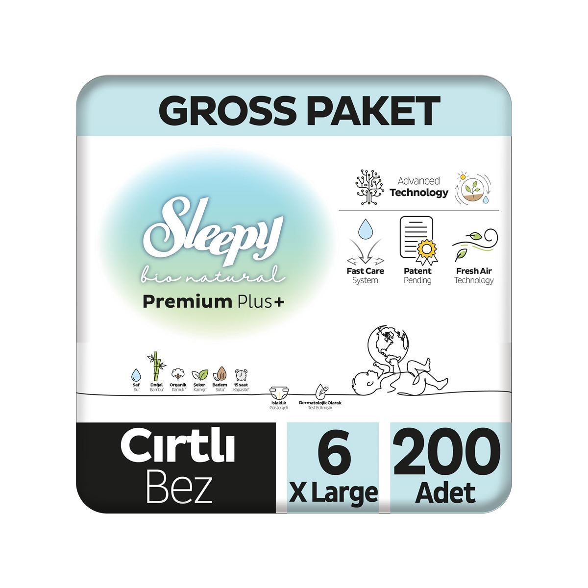 Sleepy Bio Natural Premium Plus Gross Paket Bebek Bezi 6 Numara Xlarge 200 Adet