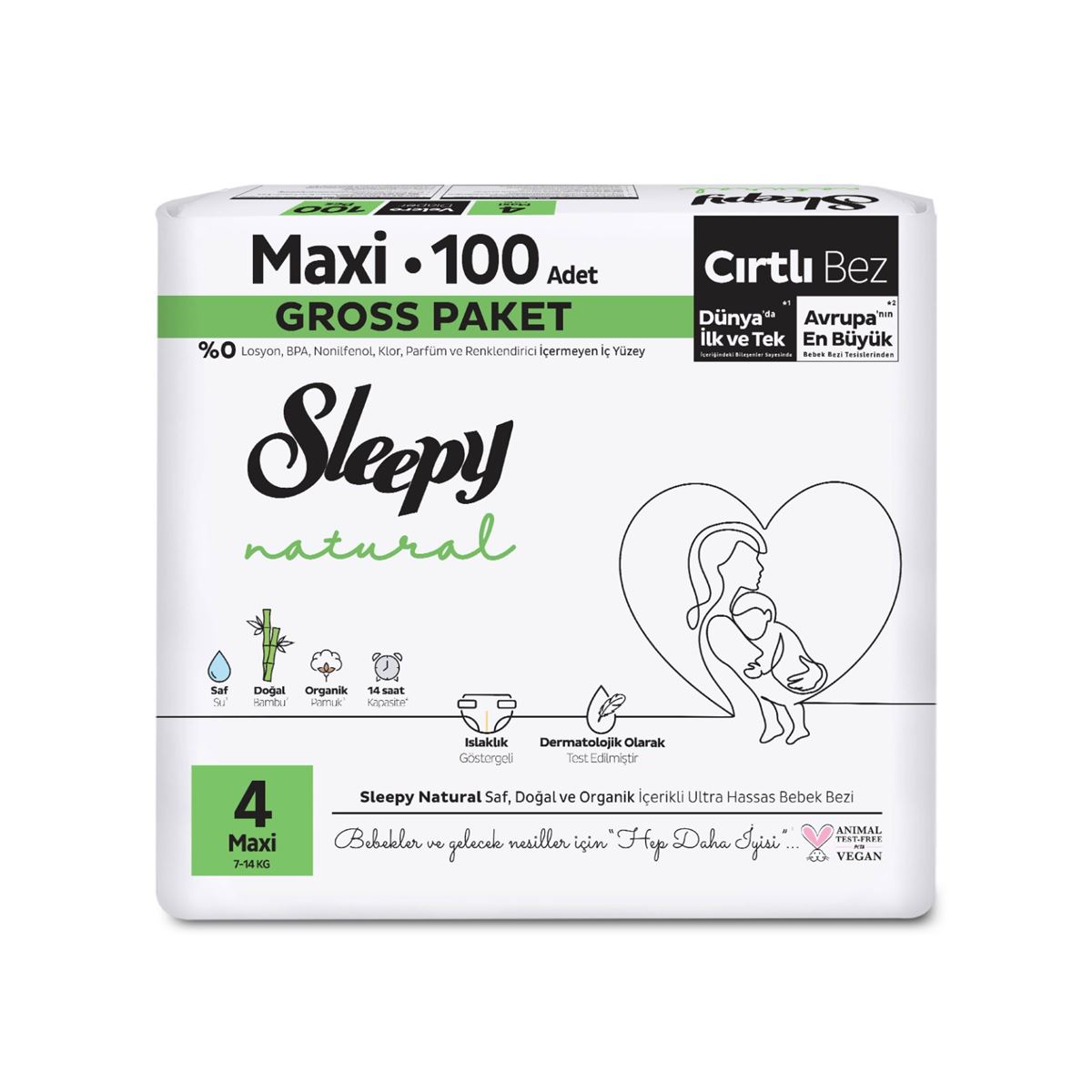 Sleepy Natural Gross Paket Bebek Bezi 4 Numara Maxi 100 Adet