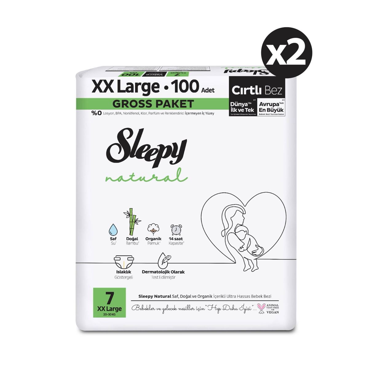 Sleepy Natural Gross Paket Bebek Bezi 7 Numara Xxlarge 200 Adet