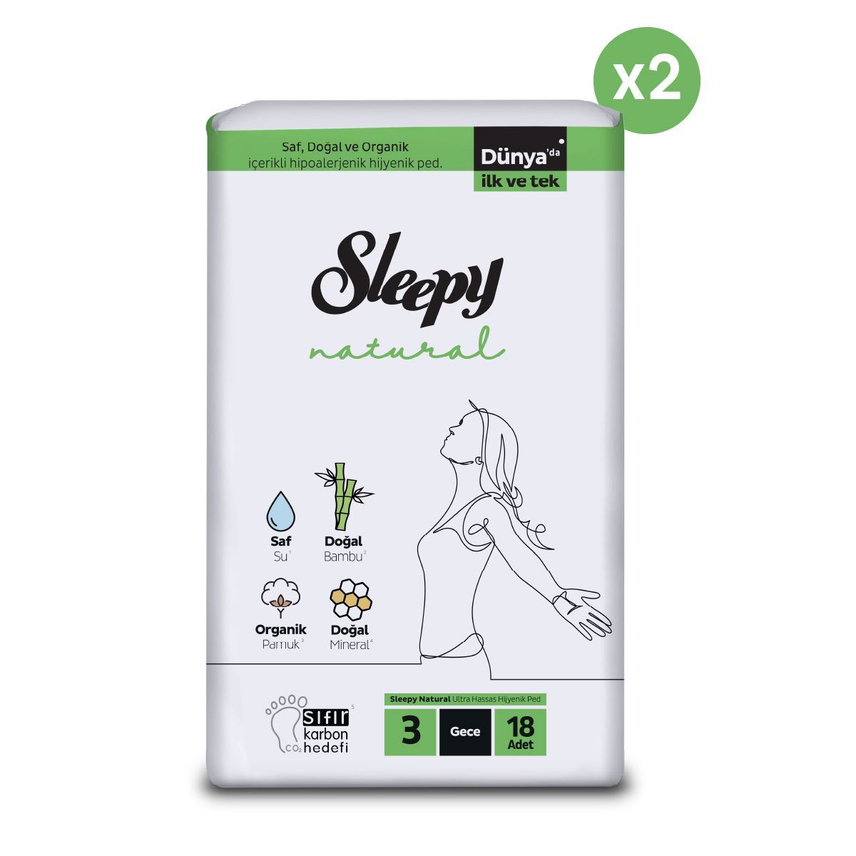 Sleepy Natural Ultra Hassas Hijyenik Ped Gece 36 Adet Ped