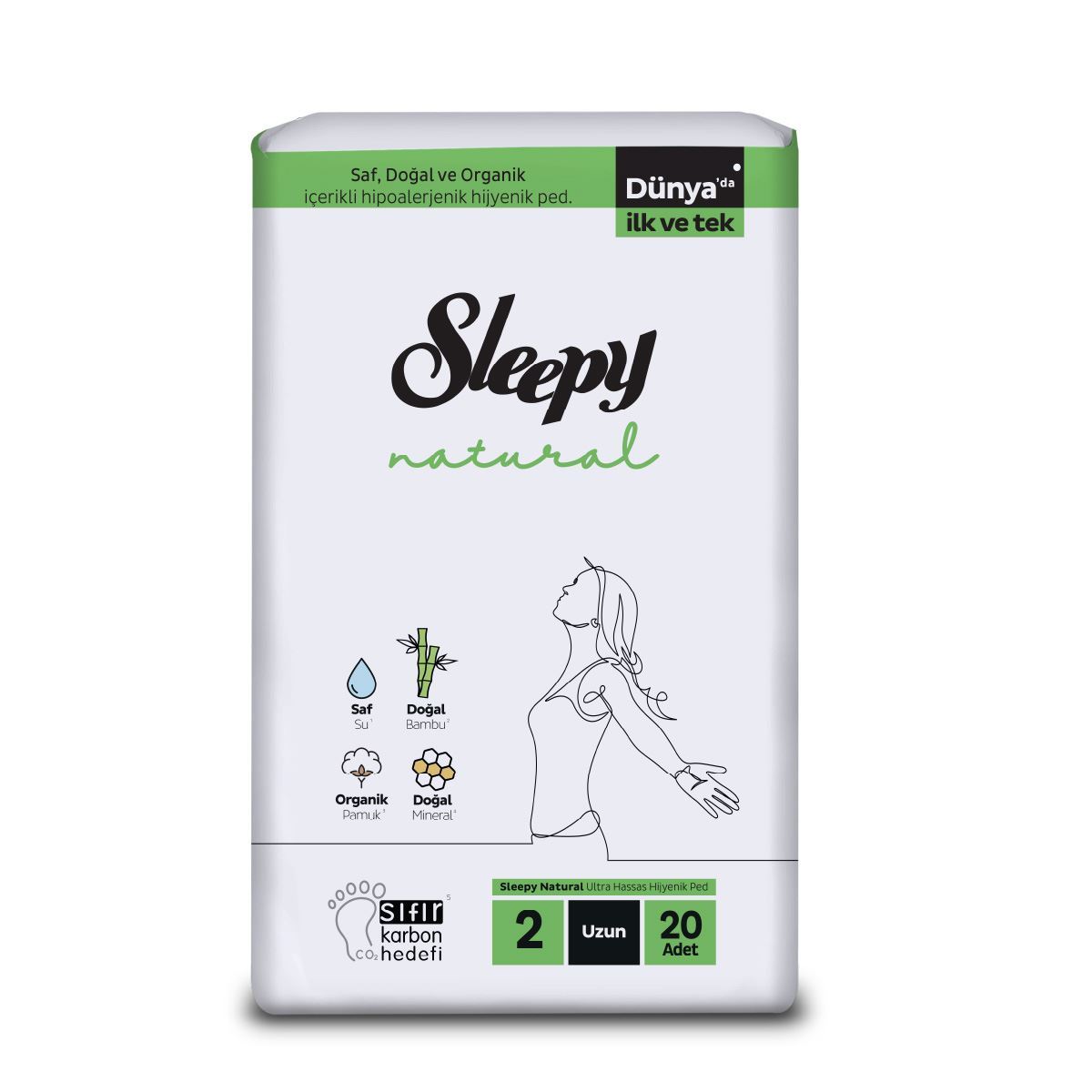 Sleepy Natural Ultra Hassas Hijyenik Ped Uzun 20 Adet Ped