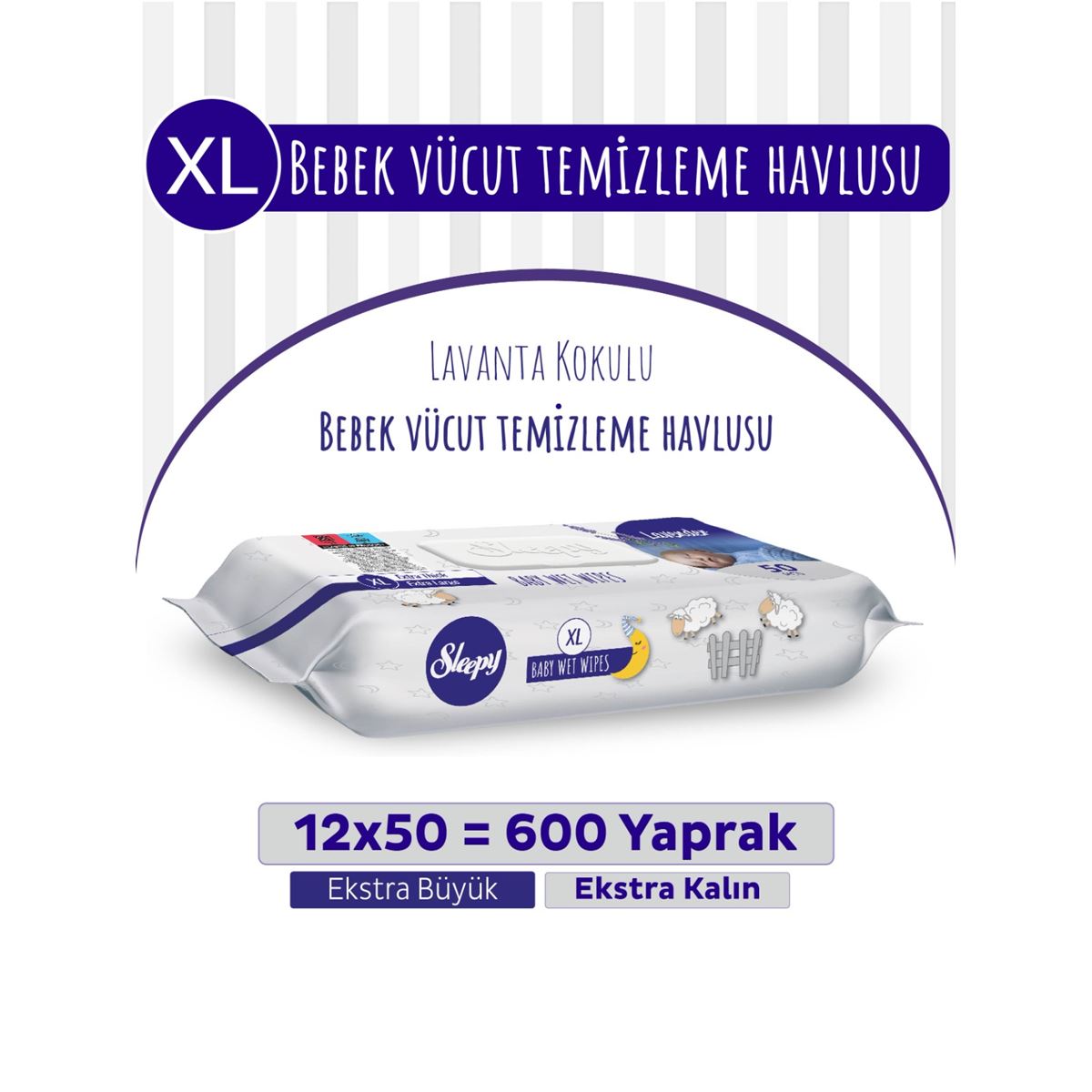 XL Lavanta Kokulu Bebek Vücut Temizleme Havlusu 12x50(600 Yaprak)