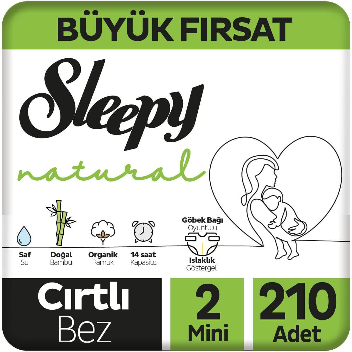 Sleepy Natural Büyük Fırsat Paketi Bebek Bezi 2 Numara Mini 210 Adet