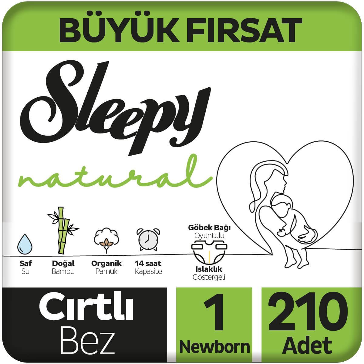 Sleepy Natural Büyük Fırsat Paketi Bebek Bezi 1 Numara Yenidoğan 210 Adet