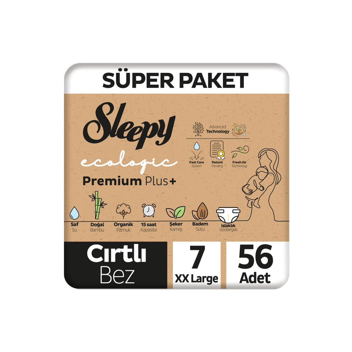 Sleepy Ecologic Premium Plus Süper Paket Bebek Bezi 7 Numara Xxlarge 56 Adet