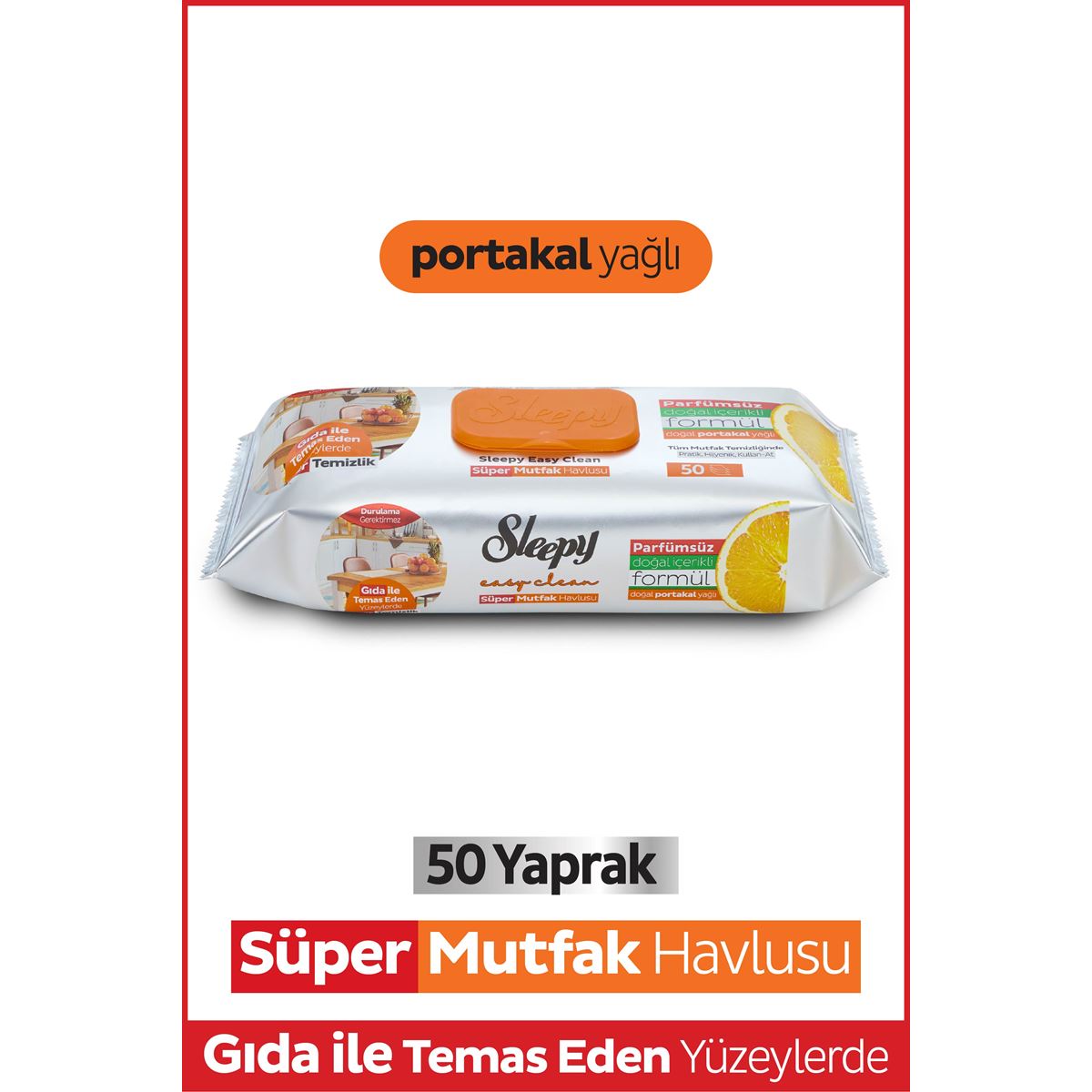 Sleepy Easy Clean Süper Yüzey Temizlik Mutfak Havlusu&Mendili Portakal Yağlı 50 Yaprak