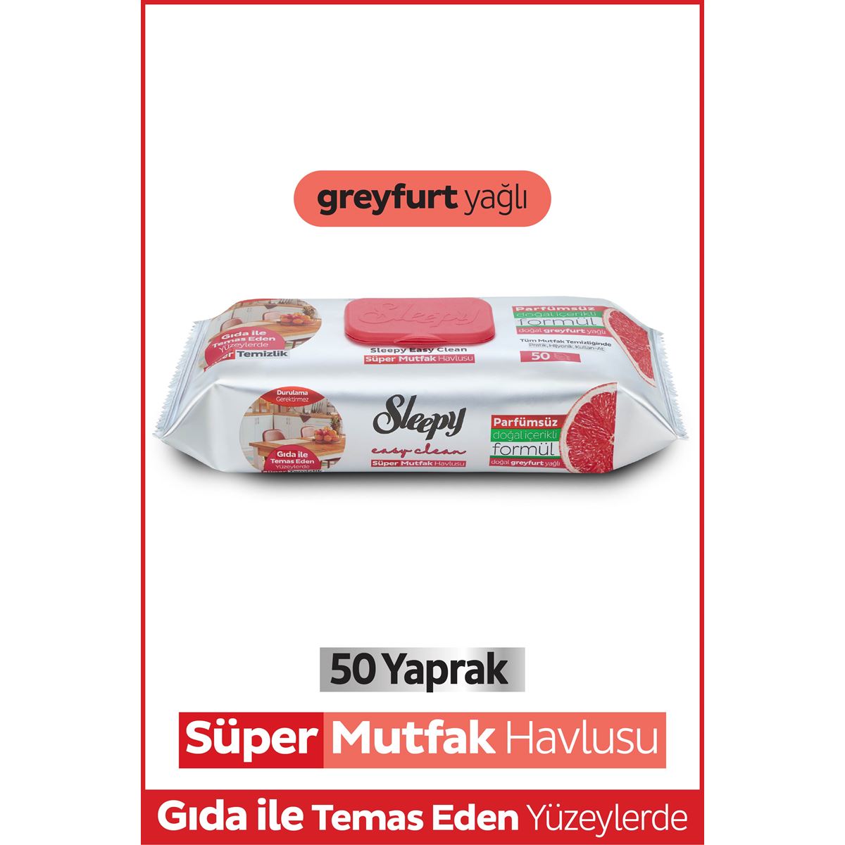 Sleepy Easy Clean Süper Yüzey Temizlik Mutfak Havlusu&Mendili Greyfurt Yağlı 50 Yaprak