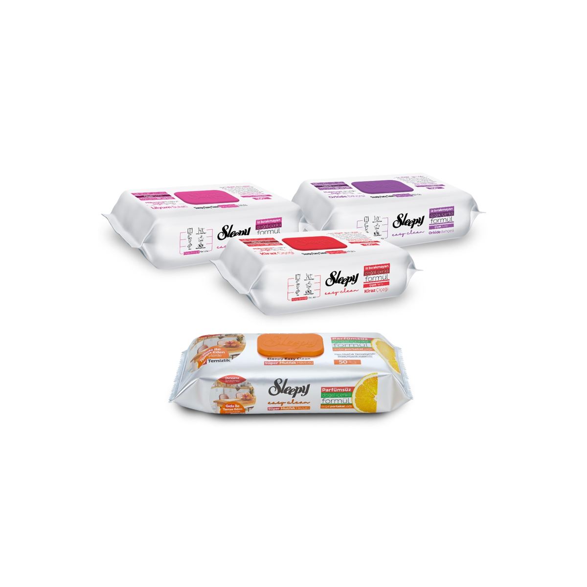 Sleepy Easy Clean Çiçek Serisi&Portakal Yağlı Süper Mutfak Yüzey Temizlik Havlusu&Mendili(3x100+50)