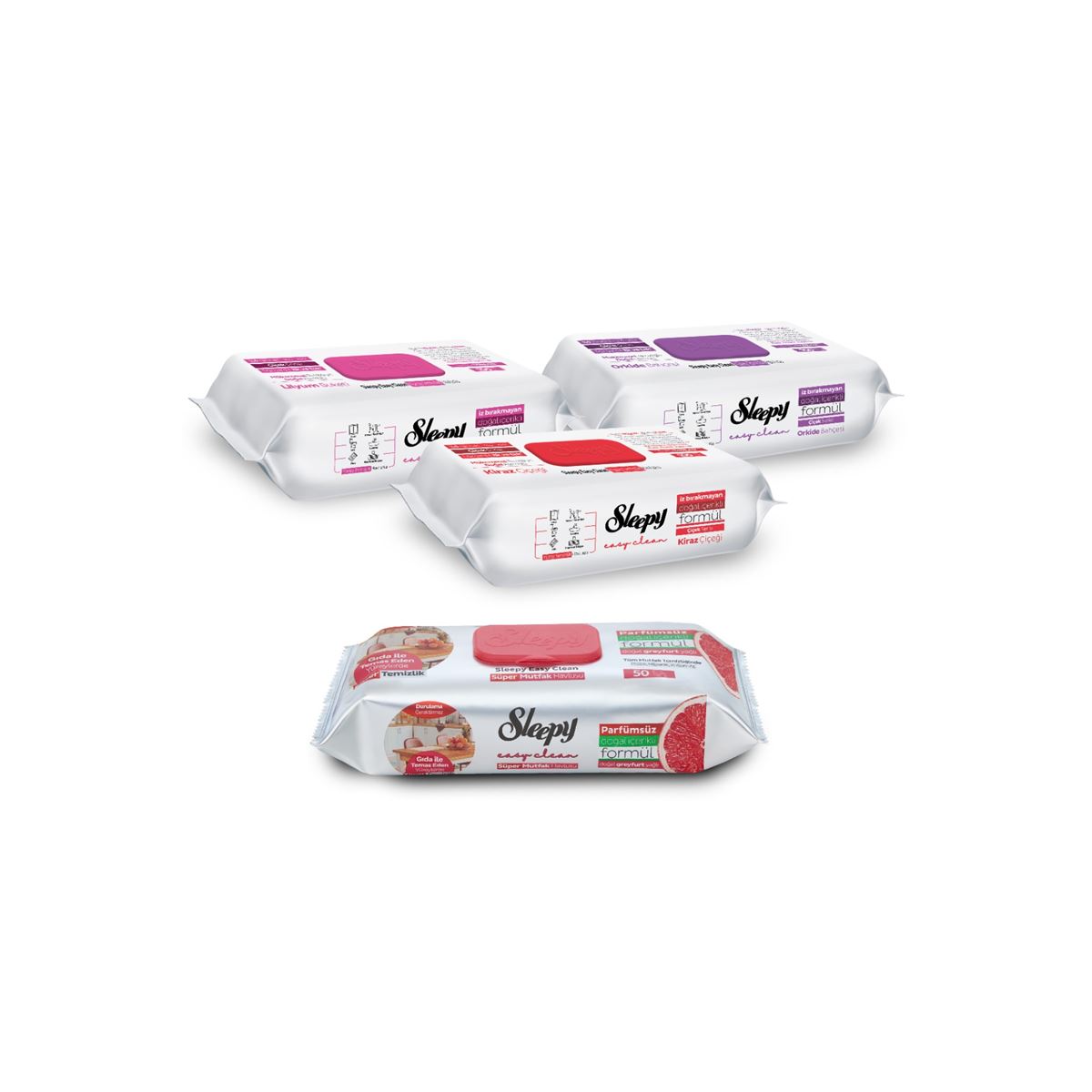 Sleepy Easy Clean Çiçek Serisi&Greyfurt Yağlı Süper Mutfak Yüzey Temizlik Havlusu&Mendili(3x100+50)