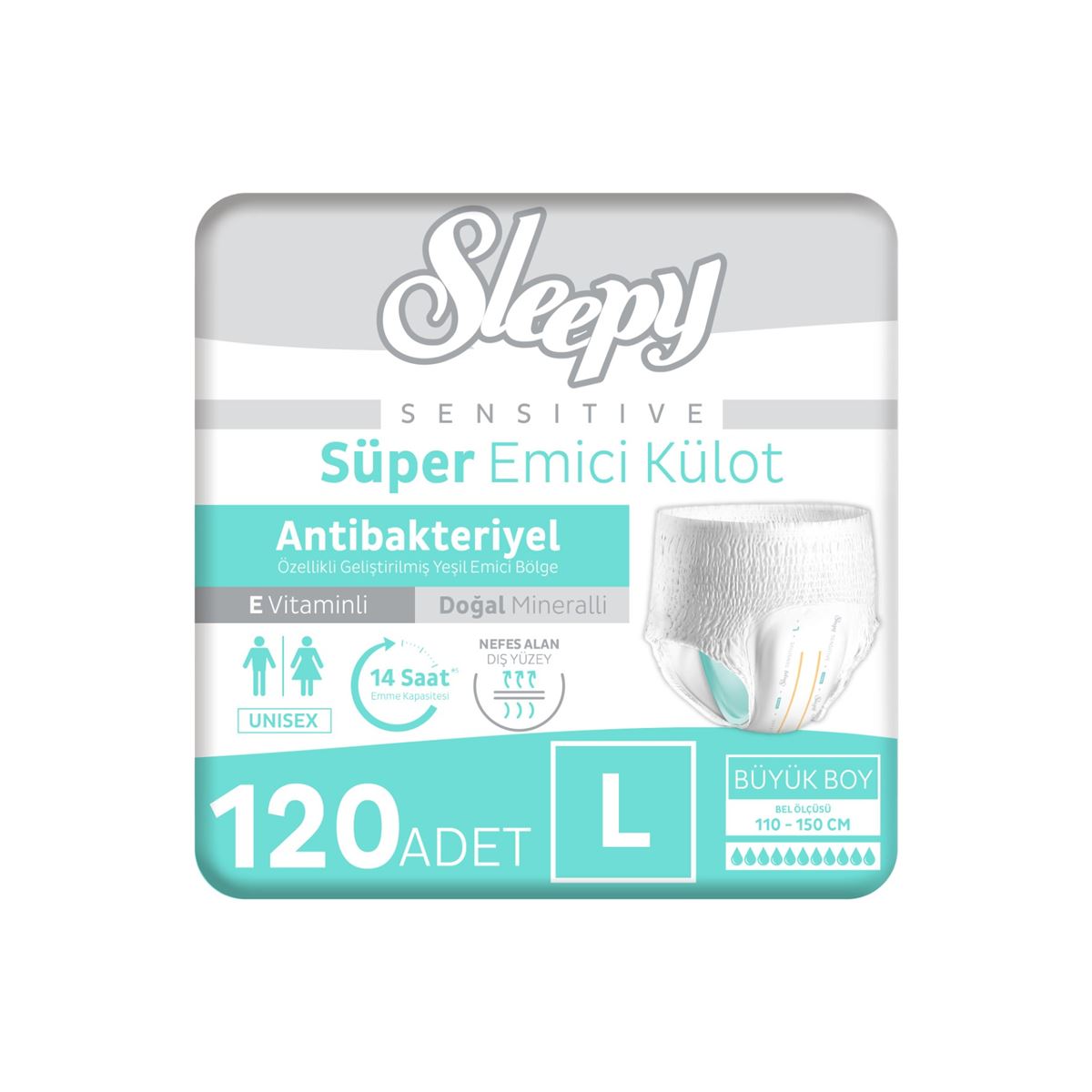 Sleepy Sensitive Antibakteriyel Emici Külot Large 30x4 120 Adet