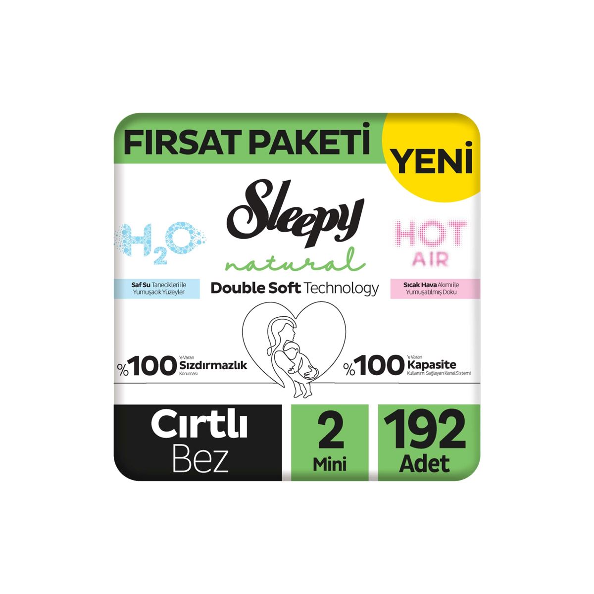Sleepy Natural Double Soft Fırsat Paketi Bebek Bezi 2 Numara Mini 192 Adet
