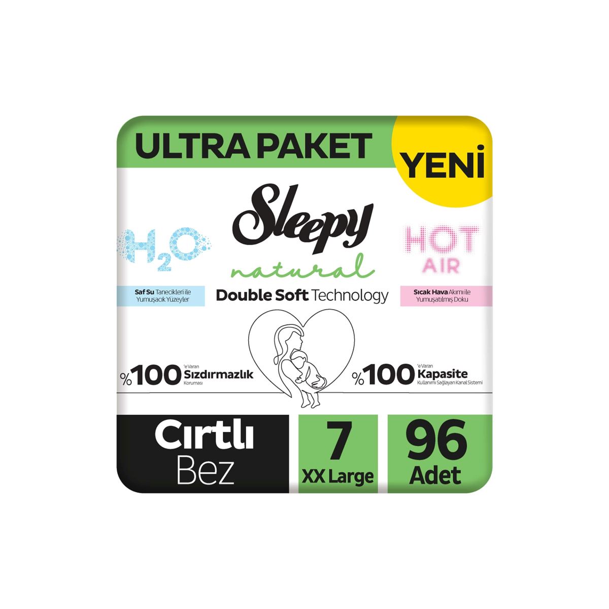 Sleepy Natural Double Soft Ultra Paket Bebek Bezi 7 Numara Xxlarge 96 Adet