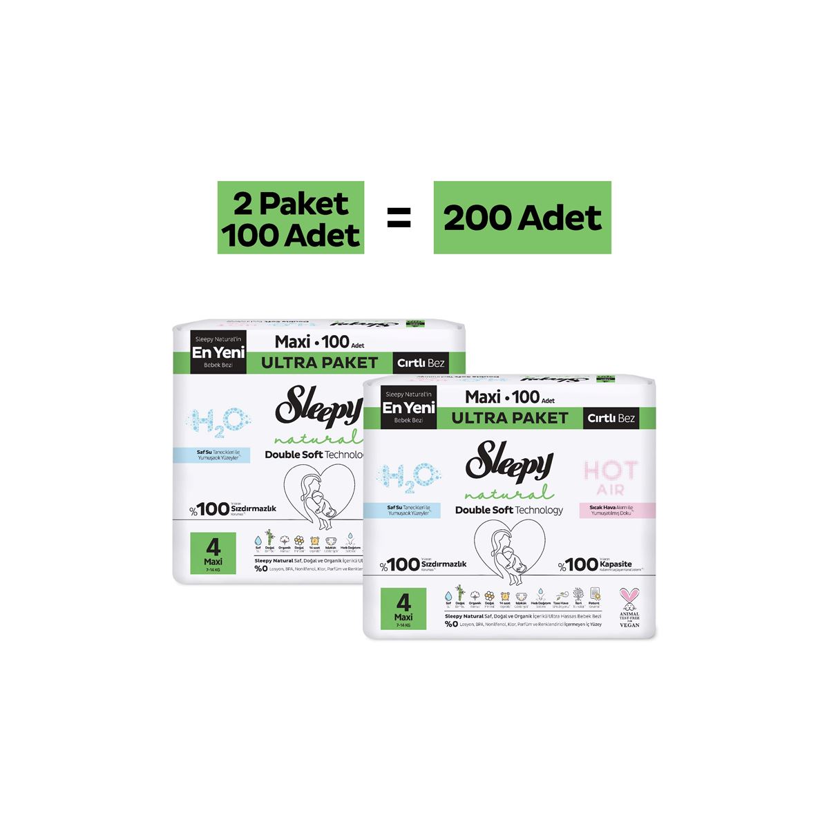 Sleepy Natural Double Soft Ultra Paket Bebek Bezi 4 Numara Maxi 200 Adet