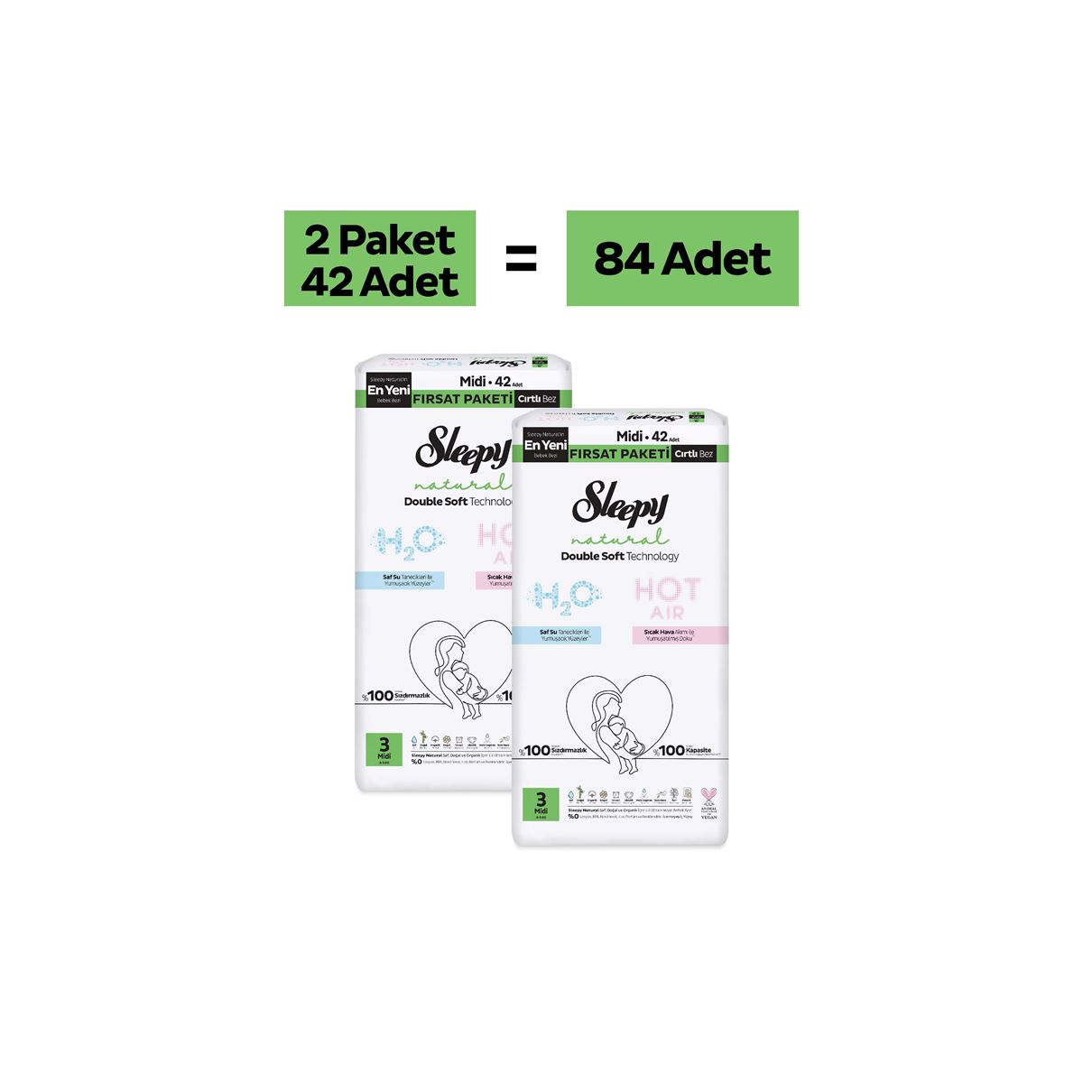 Sleepy Natural Double Soft Fırsat Paketi Bebek Bezi 3 Numara Midi 84 Adet