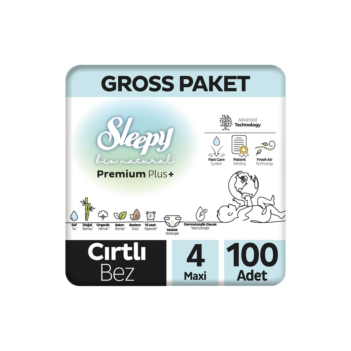 Sleepy Bio Natural Premium Plus Gross Paket Bebek Bezi 4 Numara Maxi 100 Adet