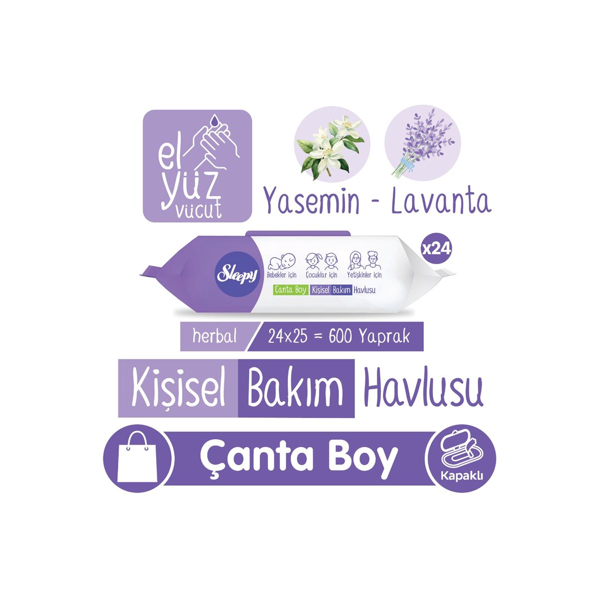 Sleepy Herbal Kişisel Bakım Havlusu Çanta Boy 24x25 (600 Yaprak)