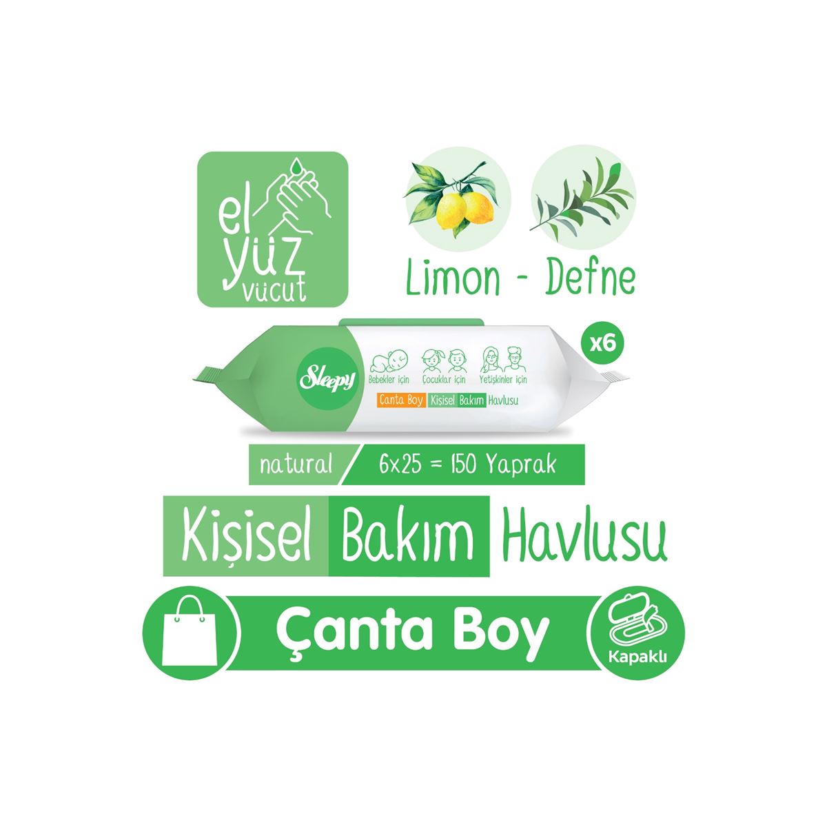 Sleepy Natural Kişisel Bakım Havlusu Çanta Boy 6x25 (150 Yaprak)