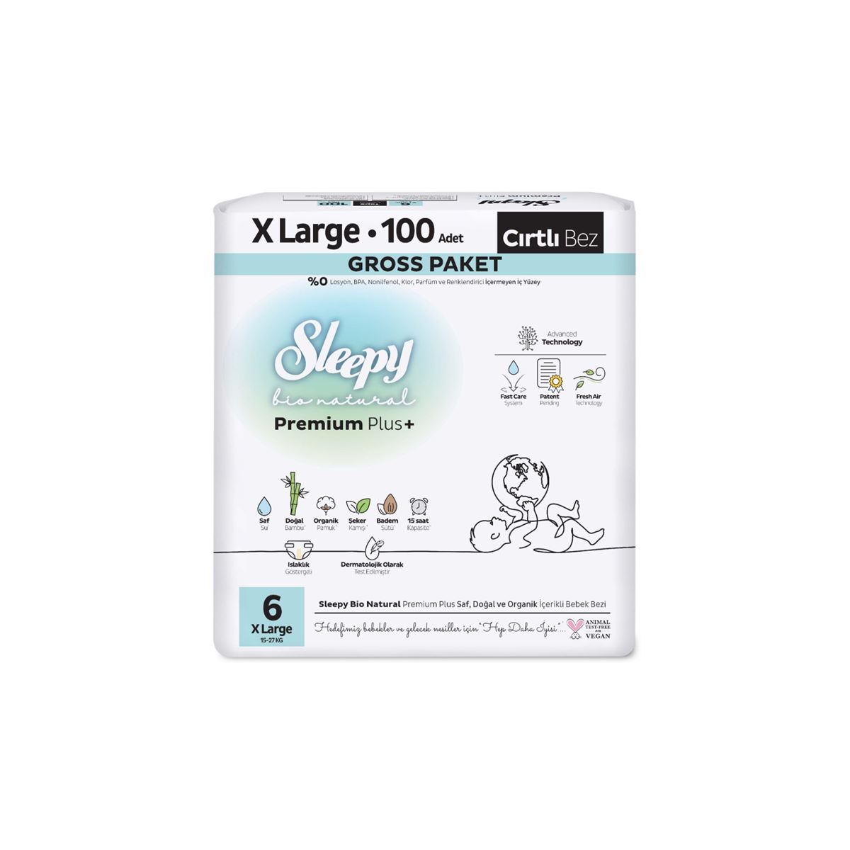 Sleepy Bio Natural Premium Plus Gross Paket Bebek Bezi 6 Numara Xlarge 100 Adet