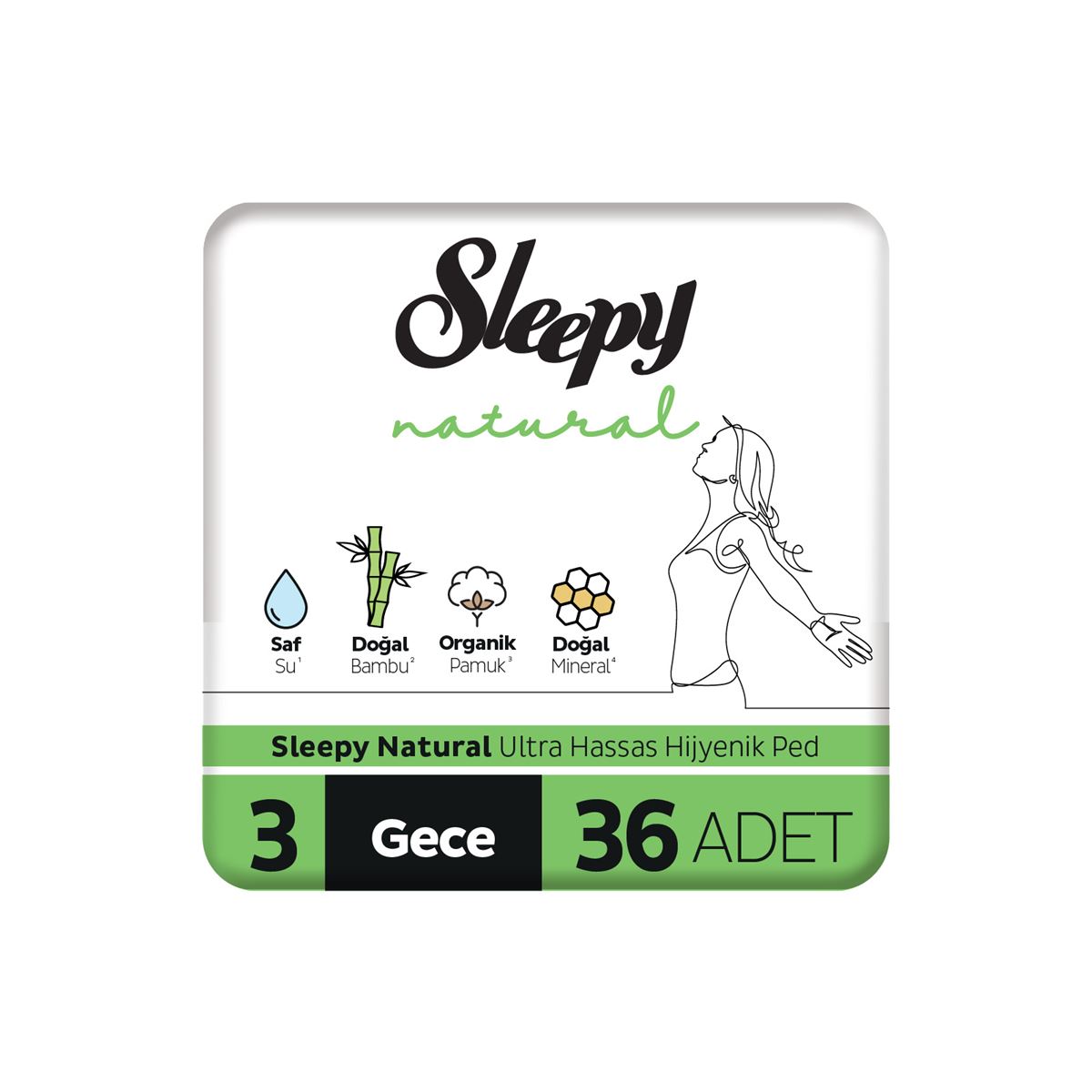 Sleepy Natural Ultra Hassas Hijyenik Ped Gece 36 Adet Ped