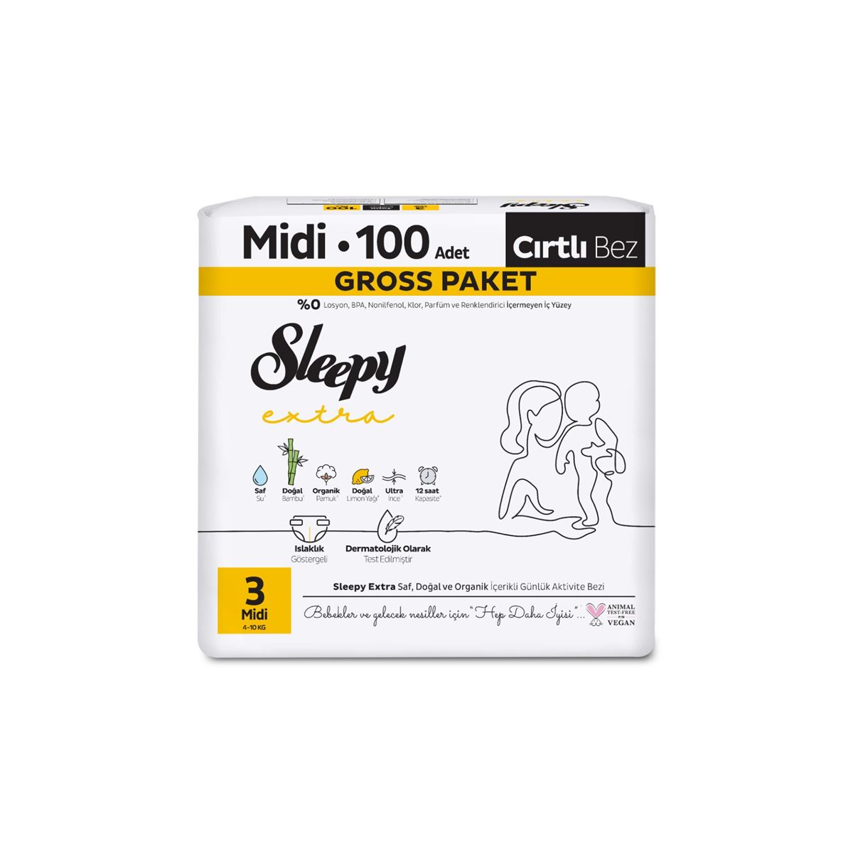 Sleepy Extra Günlük Aktivite Gross Paket Bebek Bezi 3 Numara Midi 100 Adet