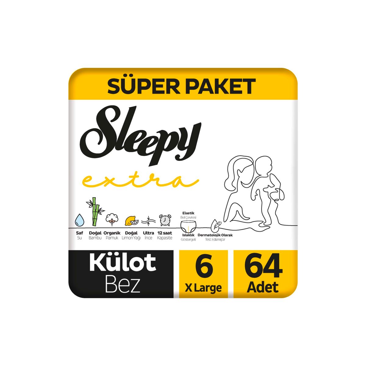 Sleepy Extra Günlük Aktivite Süper Paket Külot Bez 6 Numara Xlarge 64 Adet