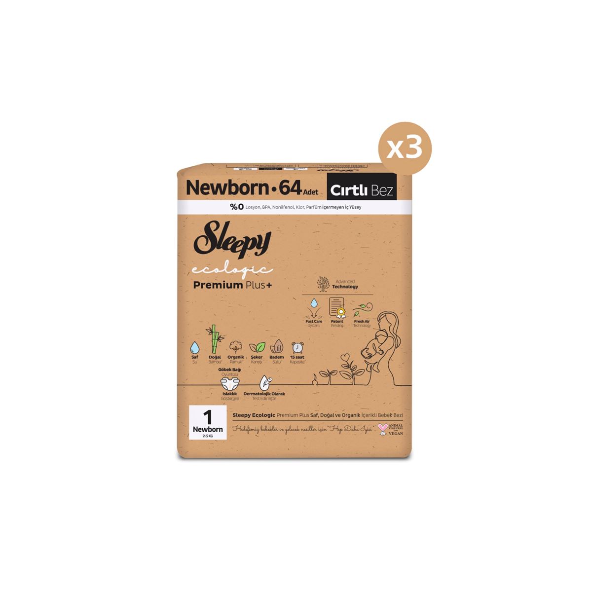Sleepy Ecologic Premium Plus Avantajlı Paket Bebek Bezi 1 Numara 192 Adet