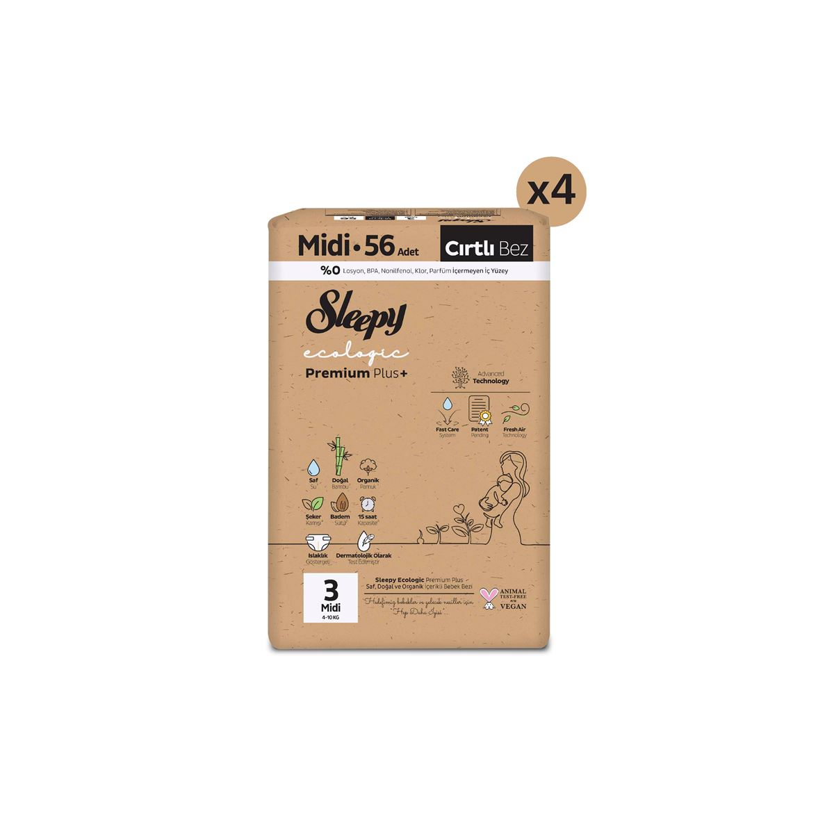 Sleepy Ecologic Premium Plus Efsane Paket Bebek Bezi 3 Numara Midi 224 Adet